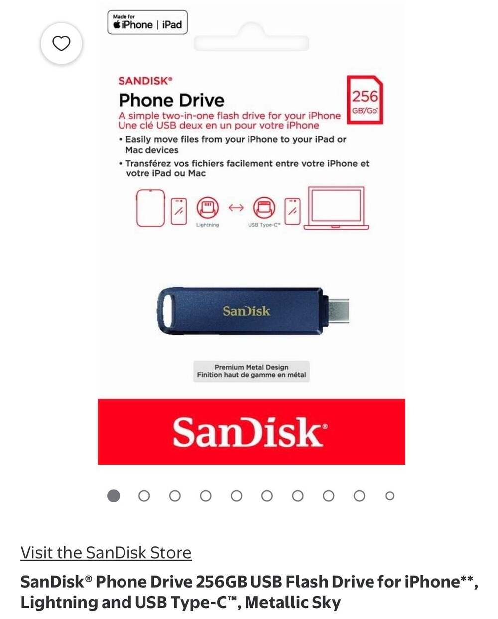 SanDisk Phone Drive 256GB USB Flash Drive for iPhone, Lightning and USB Type-C
